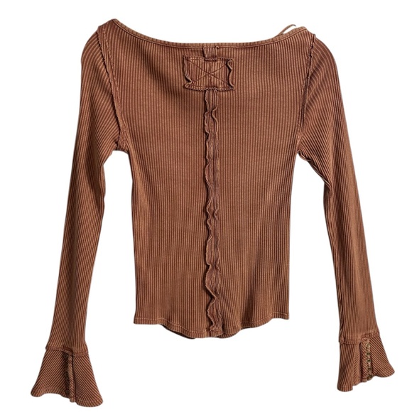 FREE PEOPLE Women's Soul Sister Ribbed Bell-Sleeve Top, SIZE XSMALL - Picture 7 of 15